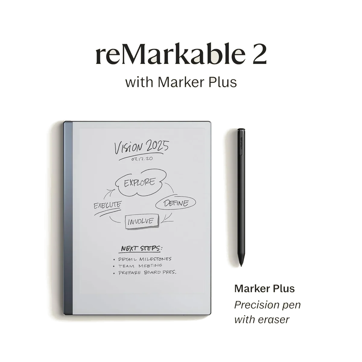 reMarkable 2 Notetaking Tablet, 10.3” Digital Paper Display, Pen with Eraser Included, USB-A to C Cable, Wi-Fi, Linux (Renewed)