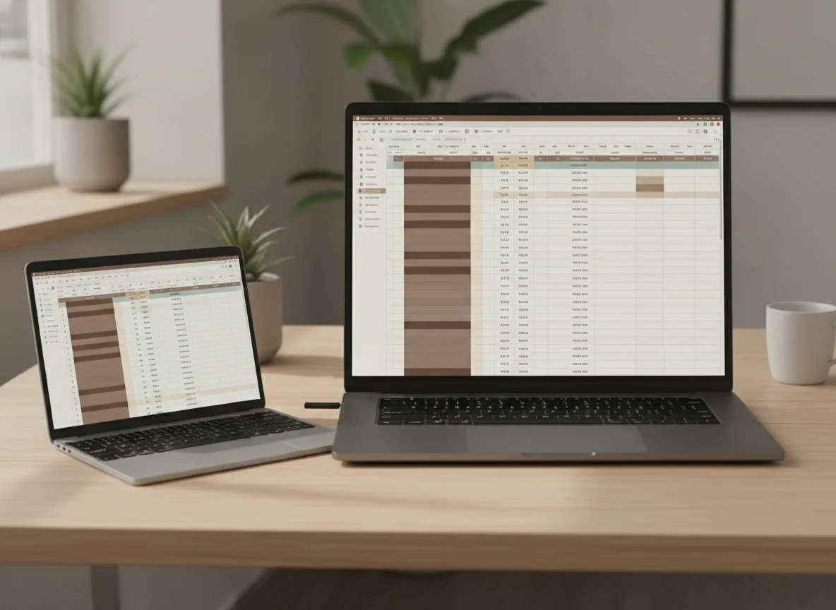 The same spreadsheet is open on both laptops, clearly showing the more spacious display of the larger computer.