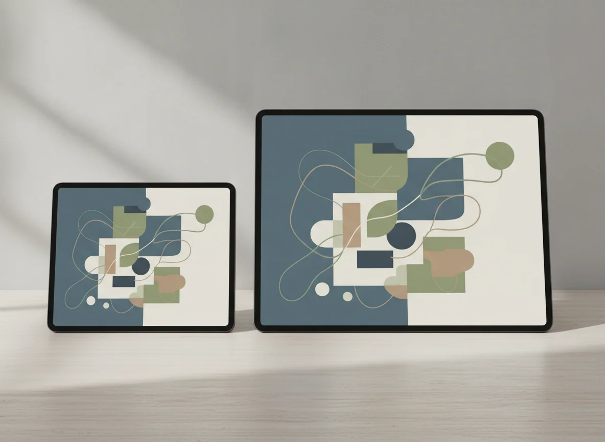 The two tablets display the same illustration, clearly showing the extra workspace on the larger screen.